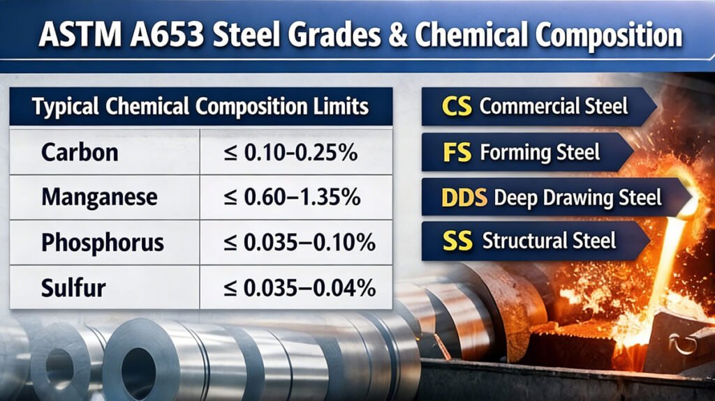 ASTM A653 Steel Grades & Chemical Composition
