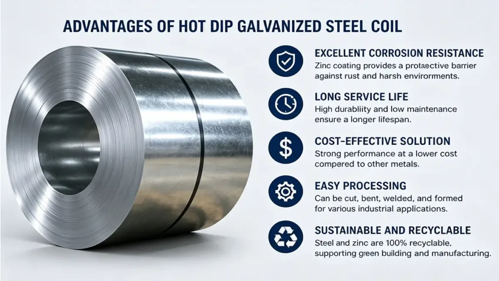 High zinc coating galvanized steel coil featuring corrosion resistance, long service life, cost-effective performance, and recyclable industrial materials