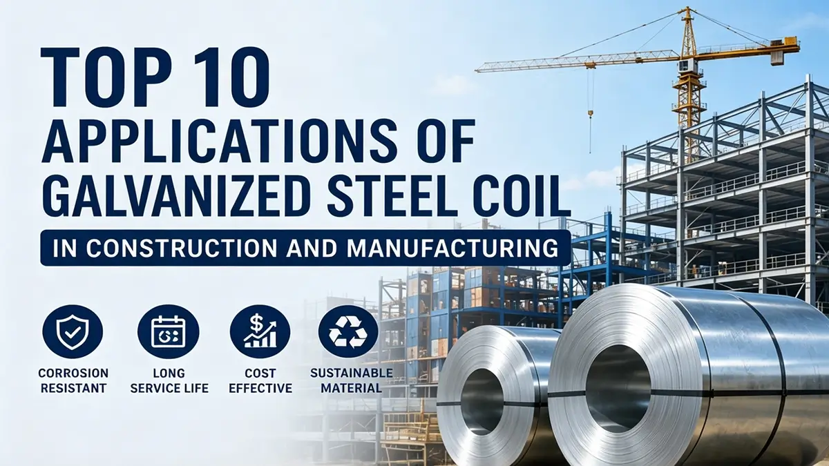 Hot dip galvanized steel coil used in construction and manufacturing industries including roofing, steel structures, and industrial applications
