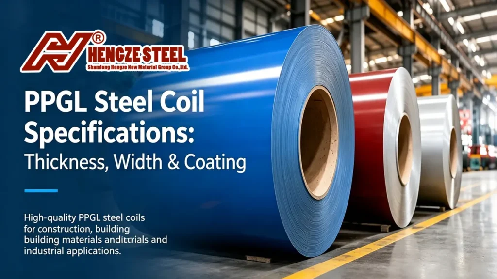 PPGL steel coil specifications including thickness, width and coating
