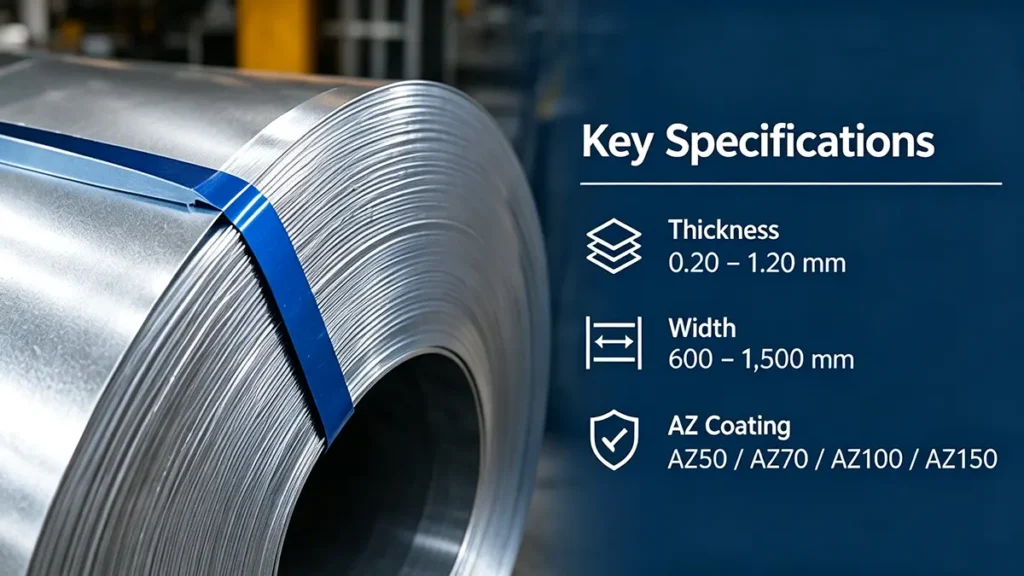 PPGL steel coil thickness and width specifications for industrial applications