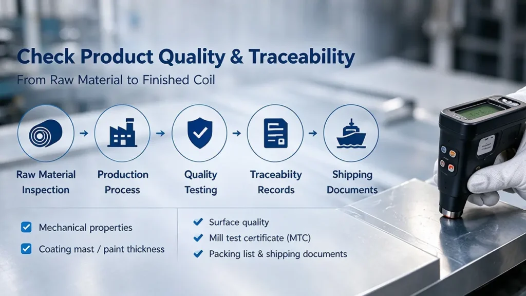 Steel coil quality inspection for thickness, coating, mechanical properties and dimensions